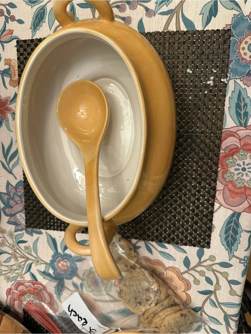 Pottery Barn Glossy Mustard Ceramic Tureen with Ladle